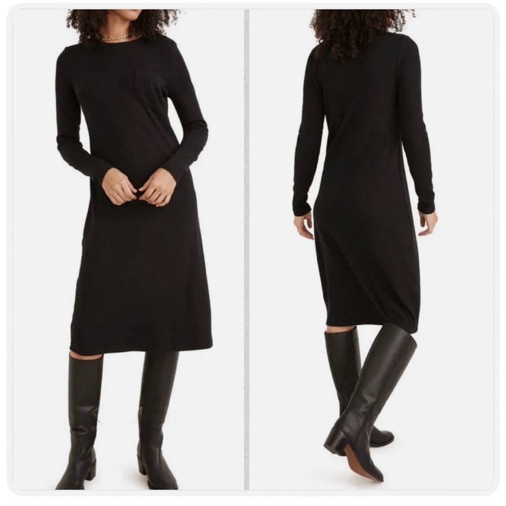 NWOT Madewell Long Sleeve Pocket Tee Ribbed Dress Women Black - Size Medium